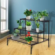 Levede Plant Stand 3 Tier Rectangle Metal Flower Pot Planter Corner Shelf Black