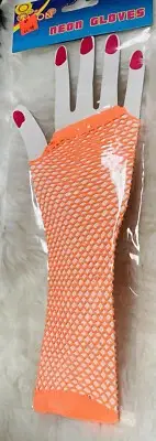 Neon Orange Fishnet Gloves