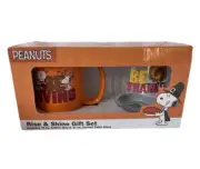 Peanuts Snoopy Charlie Brown Thanksgiving Rise and Shine Gift Glass Mug Cup Set