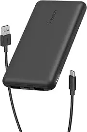 Belkin BoostCharge USB-C Portable Charger 10000mAh Power Bank, 1 USB-C Port and 2 USB-A Ports & Included USB-C to USB-A Cable for iPhone 16/15/14/13 Series, Samsung S24 & More-Black