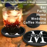 Set of 6 Drink Coasters with Holder Custom Name Photo for Kitchen Coffee Table