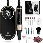 YOKE FELLOW Pngles Professional 40000RPM Portable Rechargeable Nail Drill with LCD Display and 12 Sanding Bits for Pedicure Manicure
