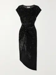 [IN THE MOOD FOR LOVE] IN THE MOOD FOR LOVE - Bercot Asymmetric Sequined Tulle Midi Dress - Black - large large Black