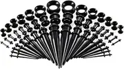 [Elvielsl] 50PCS Ear Stretching Kit for Men Women, 14G-00G Acrylic Tapers Plugs Silicone Ear Plugs Tunnels Flexible Flesh Tunnel Ear Ear Stretcher Expander Body Piercing Jewelry Unisex, Black, 14G-00G,