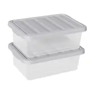 14 Quart Plastic Clear Storage Bin, Stackable Latching Box with Grey Lid, 2