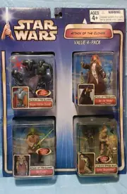 Vintage 2002 Star Wars Attack of the Clones 4Pack-NIB Kit Fisto, Jar Jar &More