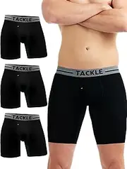 [TACKLE] Mens Bamboo No Chafe Long Leg Boxer Brief 3-Pack, Mens Underwear, Moisture Wicking, No Chafe Inner Leg Panels, Viscose Dervied from Bamboo, Mens Trunks