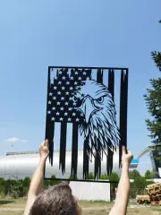 American Flag Metal Wall Art | Bald Eagle Decor | Stainless Steel Sign