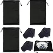 6pcs Ski Goggle Drawstring Bags & Glasses Cloth, Sunglasses Pouch Protective Storage Case Sleeve Soft Ski Goggle Bag Microfiber for Goggle Replacement Lens Camera Lenses(7.1x10.6 Inch), black, Medium