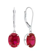 MaxColor Silver 5.60 ct. tw. Lab-Grown Ruby Dangle Earrings