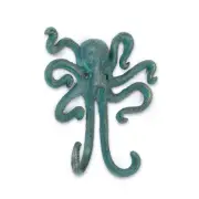 Cast Iron Octopus Double Wall Hook -Verdigris (6" H)