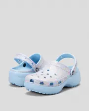 [Crocs] Crocs Women's Classic Platform Glitter Clogs Shoes in Blue Calcite Size M9W11 M9W11 Blue Calcite