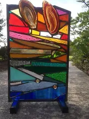 Stained Glass Window Rainbow Abstract Suncatcher With Brazilian Agate OOAK