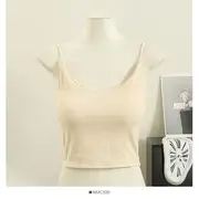 Plain V-Neck Cami Top with Pad in 5 Colors Almond - One Size