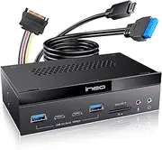 ineo 5.25" 10Gbps USB 3.2 Front Panel Card Reader with Audio Ports - SD/microSD Internal Reader, USB3.2 Type-E Key-A 20-Pin & USB3.0 Header, 15-Pin SATA Power