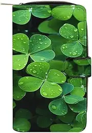 [LQPMNK] PU Leather Wallet, Many Green Clover Print Wallet with Multiple Slots Elegant Wallet Business Wallet Travel Wallet Bifold Wallet, style, 19.7x11x3.5cm, Minimalist
