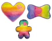 Rainbow Dog Toys Soft Plush Colorful Squeaker Ombre Choose Heart Bone Pal or Set