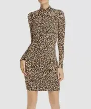 $226 Bardot Women's Brown Black Leopard-Print Mock-Neck Bodycon Mini Dress 10/L