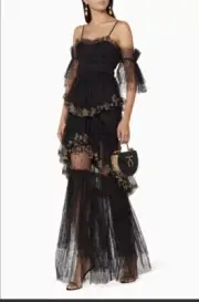 Alice McCall Black Embroidered Stillness Gown Size AU 6