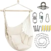 Hammock Chair with Hardware Kit, Macrame Hanging Rope Swing Seat with Cushions a