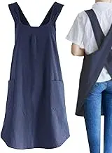 Kitchen Apron With Pocket, crosses Back Aprons For Women With Pockets, Japanese Linen crosses Back Aprons - Kitchen Cooking Apron For Crafting, Outdoor Gardening Apron