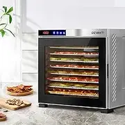 Devanti Food Dehydrator, Stainless Steel Electric Excalibur Dehydrators Dryer Machine Oven Jerky Yogurt Fruit Maker Home Small Kitchen Appliances, Adjustable Timer from 0.5 to 24 Hours Silver