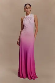 Marlee Asymmetrical Slinky Maxi Dress - Ombre Pink