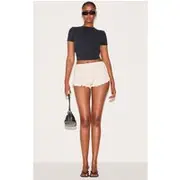 Natural Linen Blend Ruched Bloomer Shorts, Natural