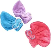 HONMEET 3pcs Women Spa Cap Coral Fleece Dry Hair Cap Hair Drying Towel Wrap for Sleep