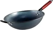 FELTECHELECTR Nonstick Wok Uncoated Iron Frying Pan with Handle Traditional Cooking Pan for Induction Stoves Gas and Open Flame Versatile Use for Home and Restaurants