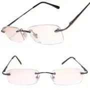 Rimless Spring Hinge Temple Modern Gunmetal Rectangle 1.75 Reading Glasses