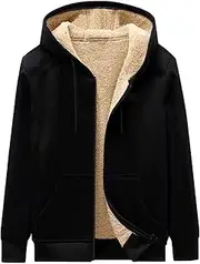 Sherpa Lined Sweatshirt Men | Sherpa Lined Hoodie Jacket - Warm Stylish Comfortable Windproof Thickened Faux Sherpa Lined Zip Hoodie for Jogging, Running Zalhin