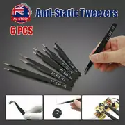 6xAU Tweezers Kit Stainless Steel Anti-static Nail Eyebrow Electronic Jewellery