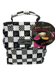 BETSEY JOHNSON Black & White CHECKERED Insulated FLAP LUNCH TOTE Bag NWT