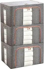 DAWNTREES 3 Pack Clothes Storage Box,100L,60×42×40cm Large Clothes Storage Bins with Handles,Storage Containers for Organizing Bedroom.