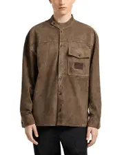 Emporio Armani Asymmetric Mandarin Collar Regular Fit Leather Shirt