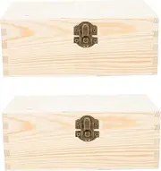 PLAFOPE 2pcs Wooden Storage Boxes with Lock Versatile DIY Painting Containers for Durable Natural Craft Supply Organizer for Home and Office Use
