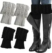 [HSLPSM] 2 Pairs of Women's Winter Leg Warmers, Short Crochet Leg Warmers, Pulse Warmers, Leg Warmers, Girls, Boots, Boot Cover for Winter Warmers, One Size (Grey, Black), black, Nicht zutreffend