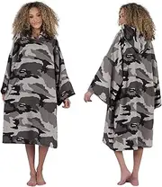 Brentfords Camo Print Towel Poncho Wrap Cover Adult Hooded Large Bath Swim Surf Beach Absorbent Microfibre Changing Dry Robe Men Quick Dry, Charcoal Grey