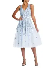 Aidan Mattox Women's Midi Fit & Flare Dress Sheer Floral Sleeveless A1206