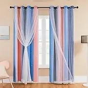 XiDi Kids Curtains Height 84 Inch with Sheer Window Treatment Room Blackout Colorful Star Cut Curtains Noise Reduction Decoration PinkGreyBlue/86/213/2 IT