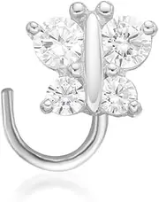 [Lavari Jewelers] 20 Gauge 0.10 Carat Lab Grown Diamond Curved Screw Butterfly Nose Stud for Women - 14k Yellow or White Gold Nose Ring - Unisex Nostril Piercing Jewelry - Body Piercing for Men