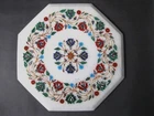 14 Inches Antique Pattern Inlay Work Coffee Table Top Marble Hallway Side Table