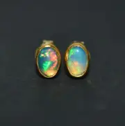 925 SOLID STERLING SILVER 24CT GOLD OVERLAY ETHIOPIAN OPAL STUD EARRING 1 n754
