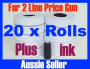 WHITE PRICE GUN TAGS LABELS 20 ROLLS FOR DOUBLE LINES PRICE GUN + INK MX6600
