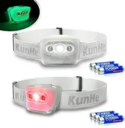 KunHe 2 Pack LED Headlamp Flashlight for Adults & Kids Camping Hiking Glow in The DarkHead Lamp with White & Red Light Comfortable Headband Lightweight & Waterproof with 6 AAA Batteries