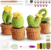 Crochet Kit for Beginners，Crochet Cactus Kit,Plant Crochet Kit Beginner Crochet Starter Kit for Complete Beginners Adults Crocheting Knitting Kit with Step-by-Step Video (4 Pcs Love Potted Plants)