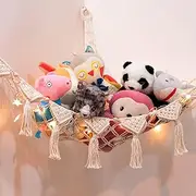 Toy Hammock Stuffed Animal Hammock With LED Light and 6 Hooks Toy Organizers And Storage,White Stuffed Animal Holder(142x106x106cm)