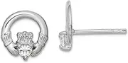 [JewelryWeb] 925 Sterling Silver Solid Polished Rhodium Plated CZ Simulated Diamond Irish Claddagh Celtic Trinity Knot Post Earrings 10x10mm Wide Stud Earring for Women