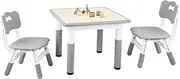 Kids Desk and Chair Set, 23.6“Lx23.6”W Kids Table and 2 Chairs Set, Adjustable Height Toddler Table and Chairs Set with Non-Slip Table Legs for Kids Over 3 Years Old